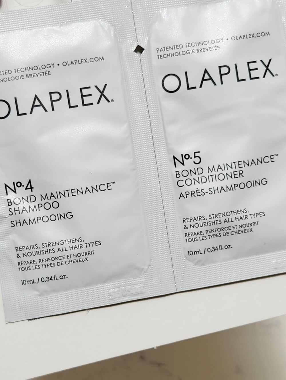Olaplex No 4/ No 5 Shampoo Conditioner Foil Packet Set 10mL/.34 oz Travel - Picture 2 of 3